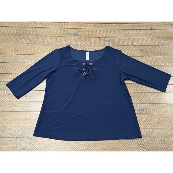 Per Seption Petite PL Navy Top Tie Front - Petite Size L - Picture 1 of 7